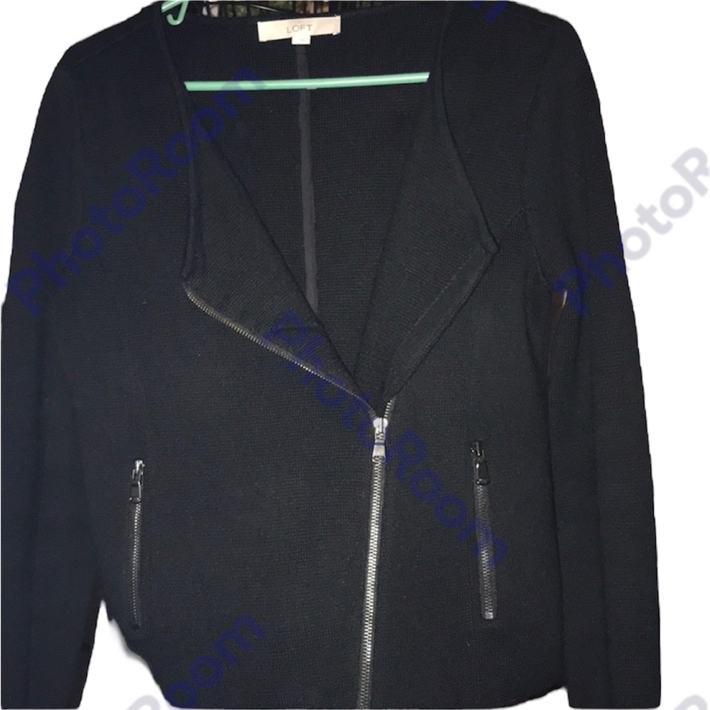 Ann Taylor Loft Sz S asymmetrical zipper Moto Sweater Wool Blend Shacket